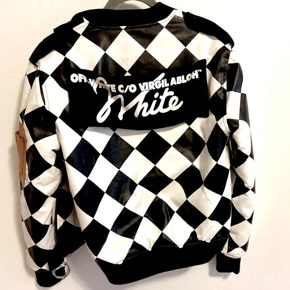 Rare Off-White Checkered Faux Leather Jacket - Picture 2 of 6